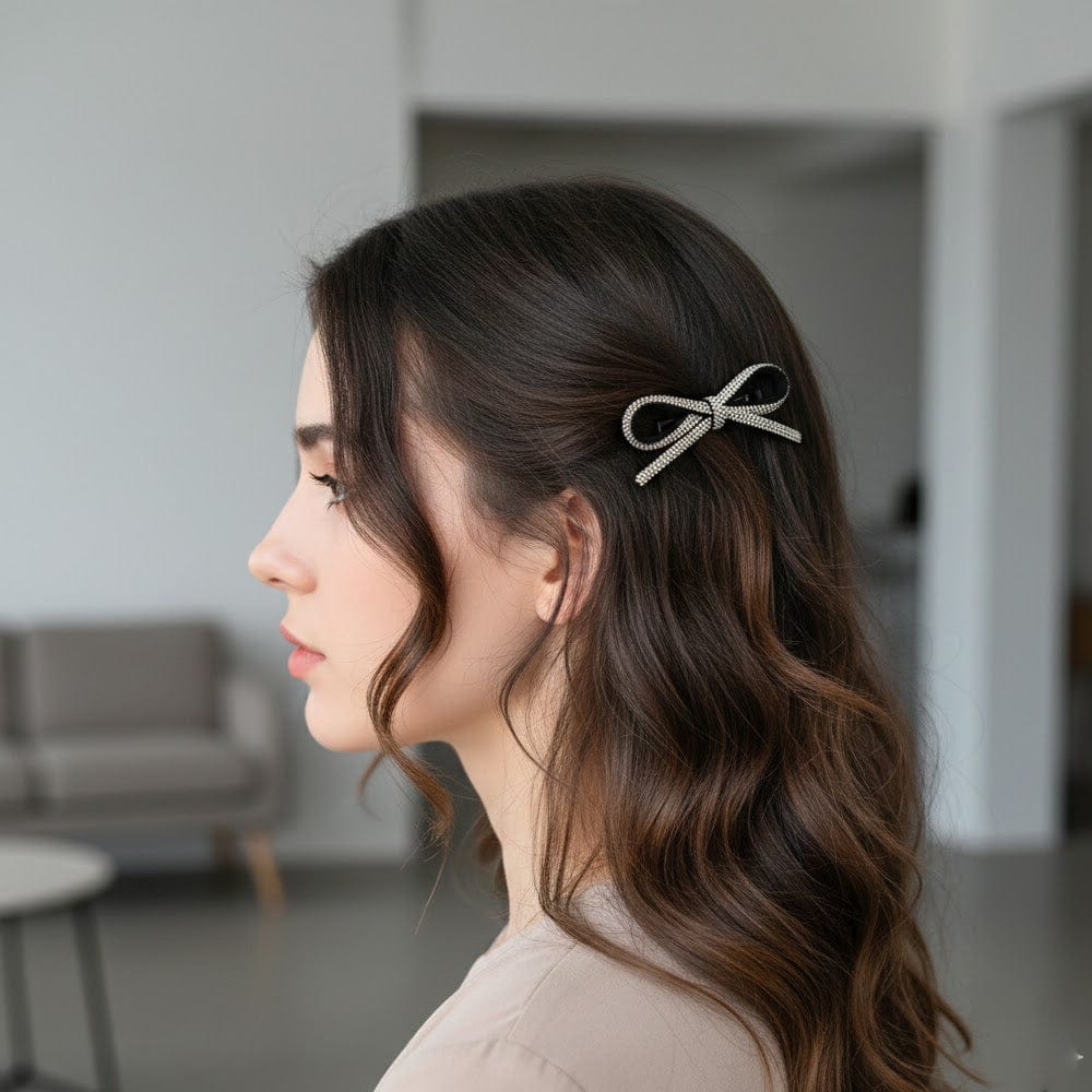 Alpha 55 Pince plate strass nœud brillant – Accessoire cheveux chic