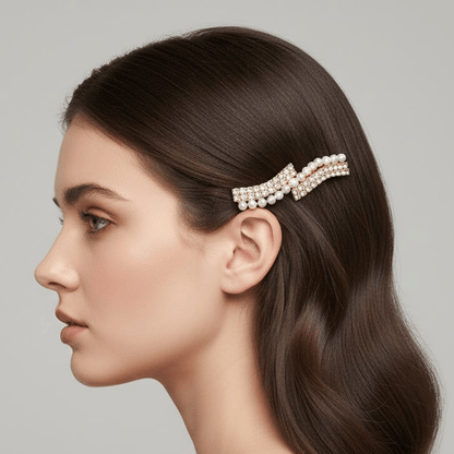 Alpha 55 Pince plate strass perles – Accessoire cheveux élégant