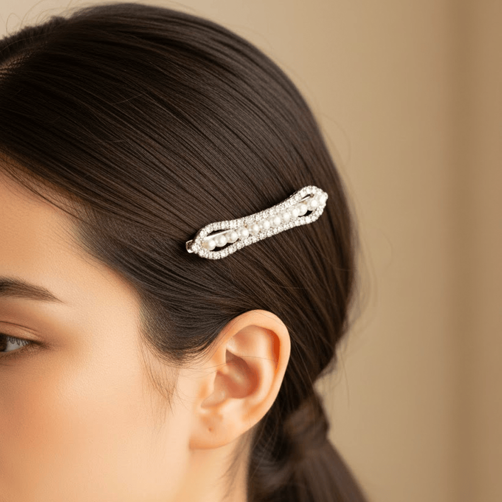 Alpha 55 Pince plate strass perles – Accessoire cheveux élégant