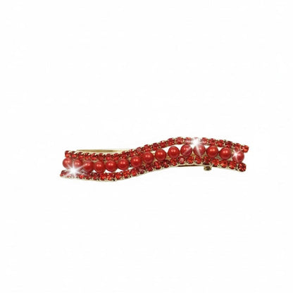 Alpha 55 Pince plate strass perles rouge – Élégante et raffinée