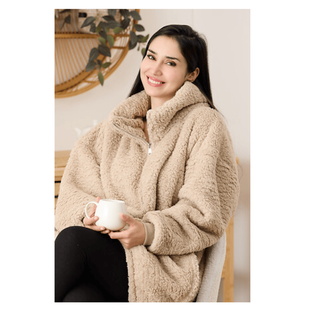 Alpha 55 Plaid avec manches Sherpa zippé beige – Cocooning