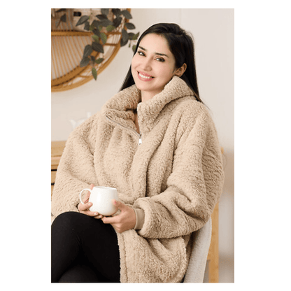 Alpha 55 Plaid avec manches Sherpa zippé beige – Cocooning