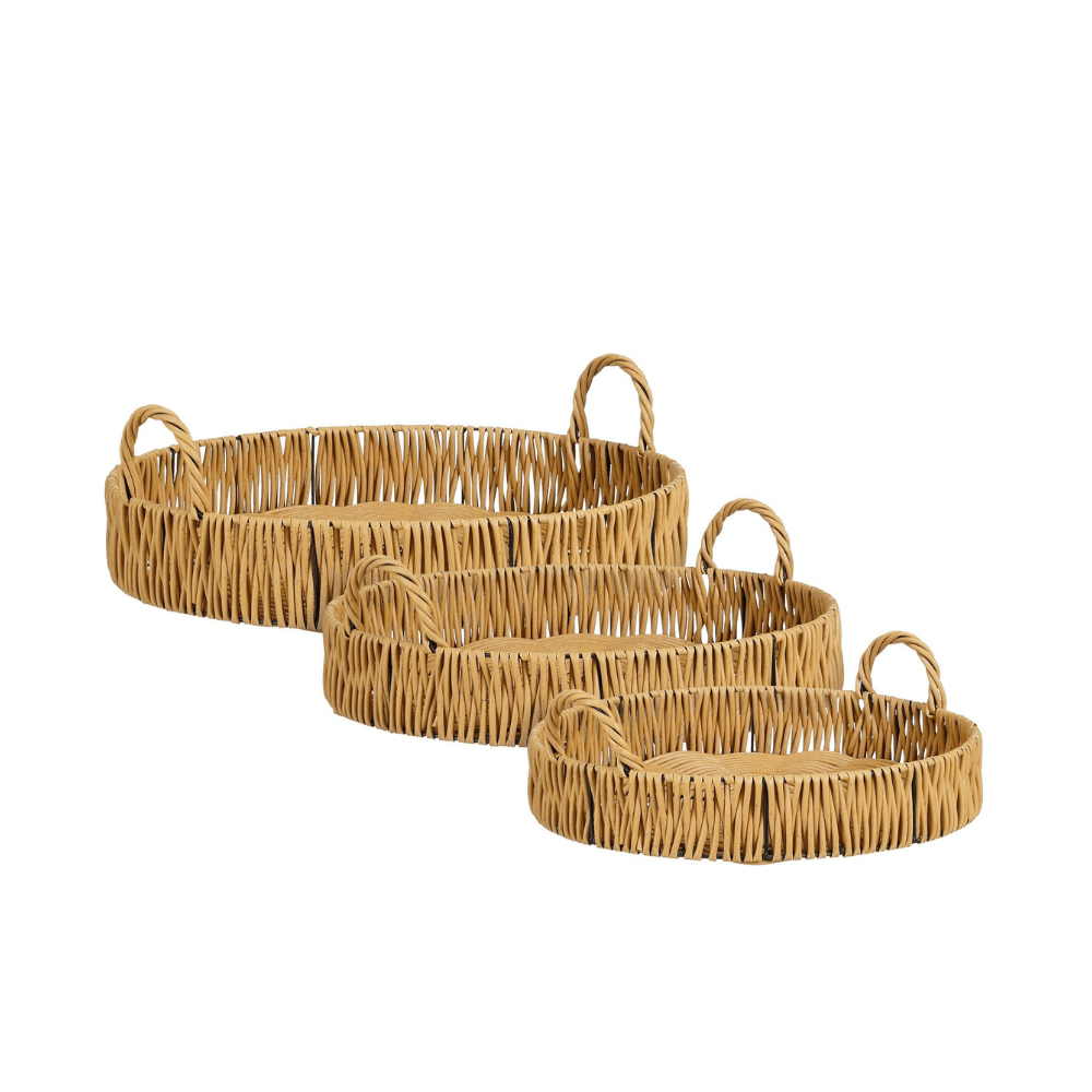 Alpha 55 Plateau rond rotin plastique avec anses – Naturel