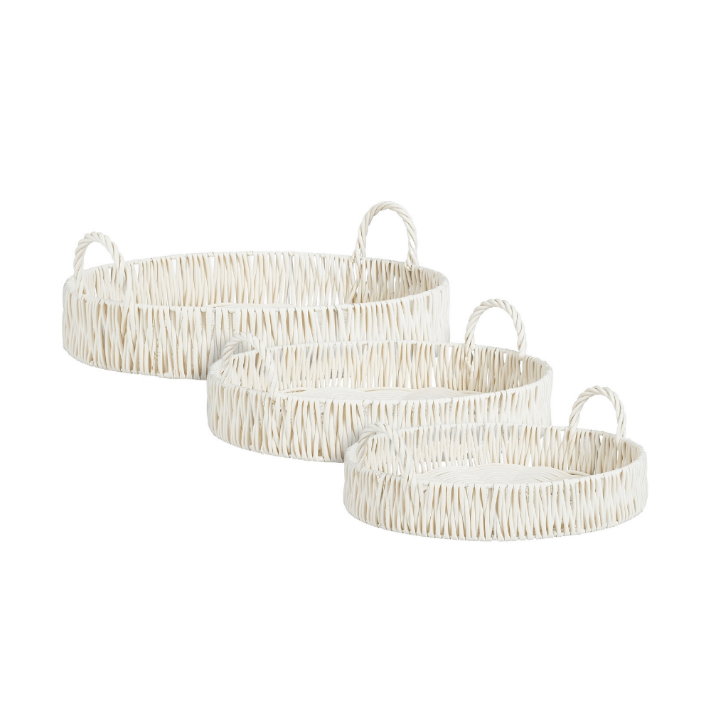 Alpha 55 Plateau rond rotin plastique blanc avec anses – Liam