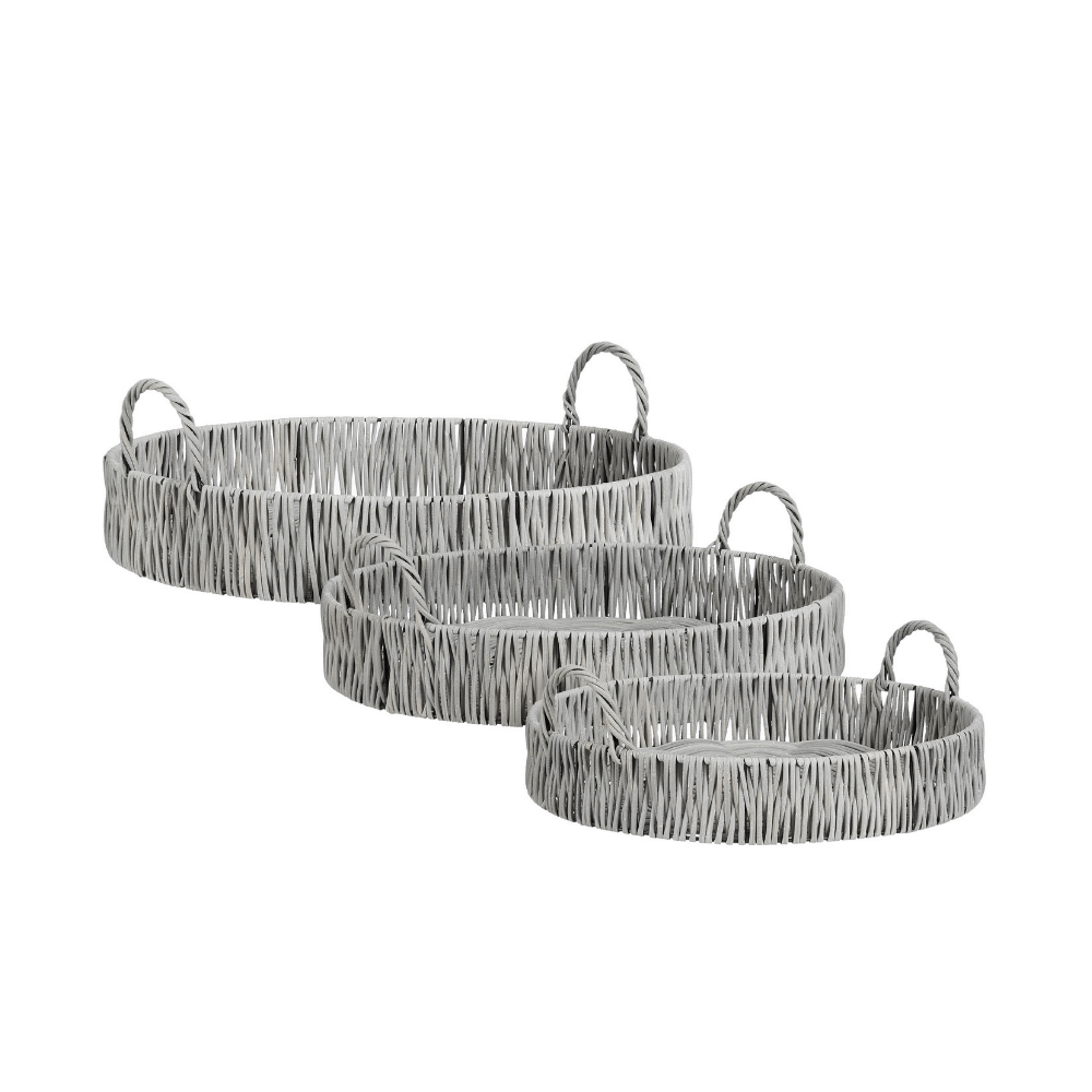 Alpha 55 Plateau rond rotin plastique gris avec anses – Liam