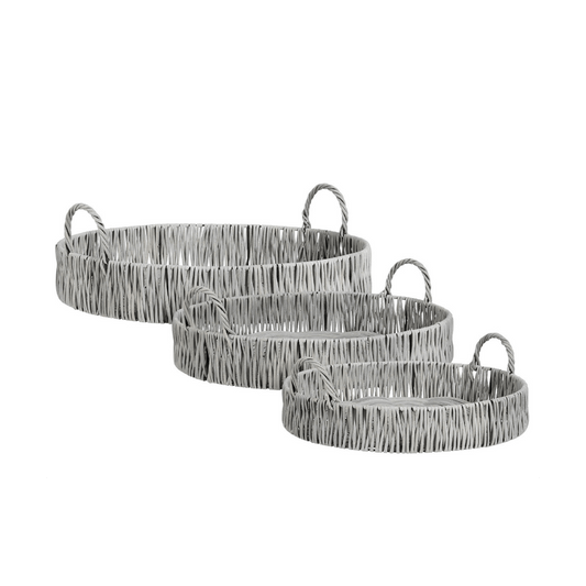 Alpha 55 Plateau rond rotin plastique gris avec anses – Liam