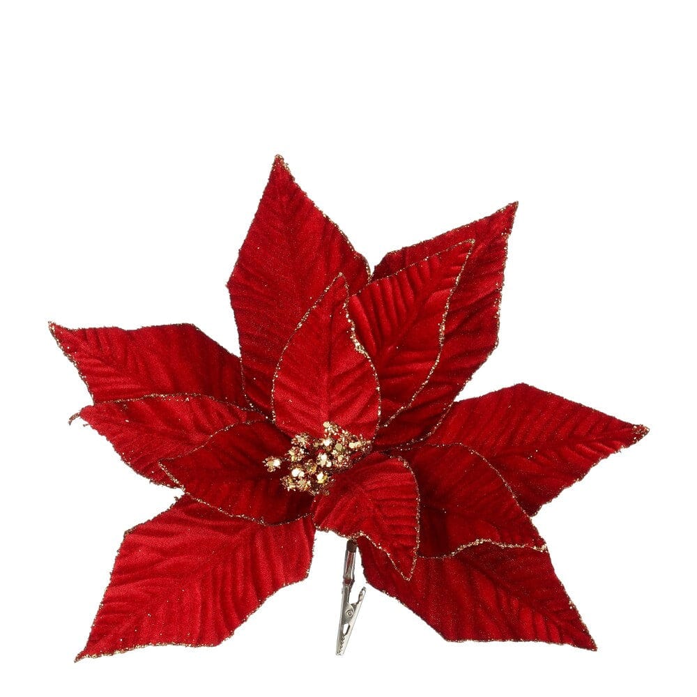 Alpha 55 Poinsettia Clip Rouge – Fleur Déco Noël