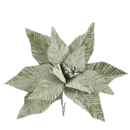 Alpha 55 Poinsettia Clip Vert – Fleur Déco Noël