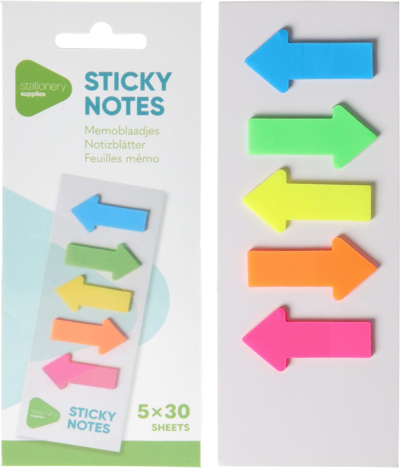 Post it fluo flèche 5 pièces x30