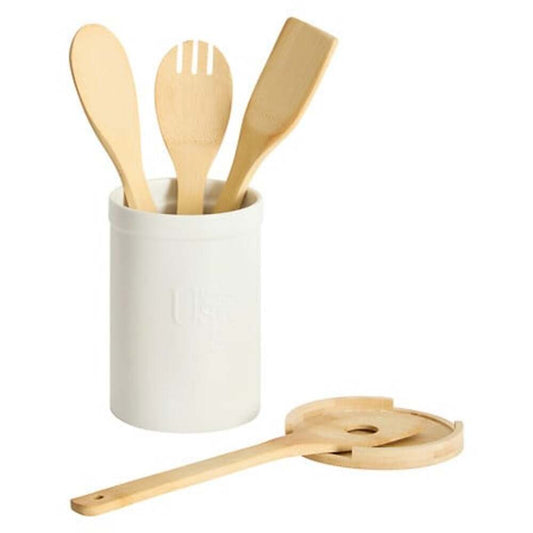 Alpha 55 Pot à ustensiles "Natureo" en céramique avec plateau en bambou