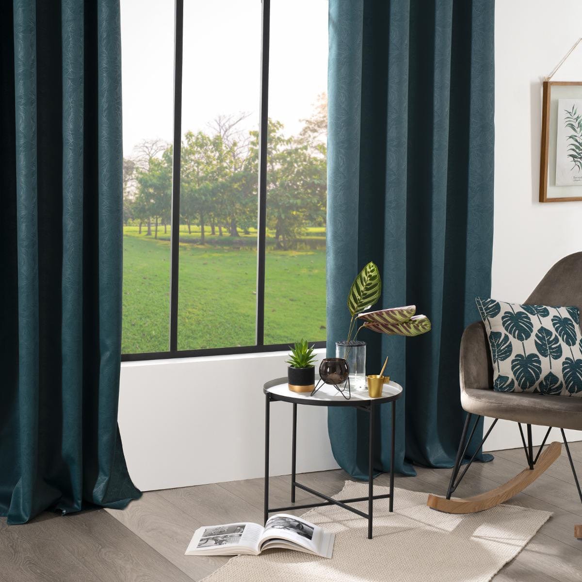 Alpha 55 Rideau Occultant Vert embossé feuilles 140 x 260 cm