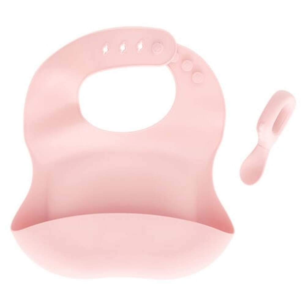 Alpha 55 Rose Set bavoir et cuillère Yum en silicone