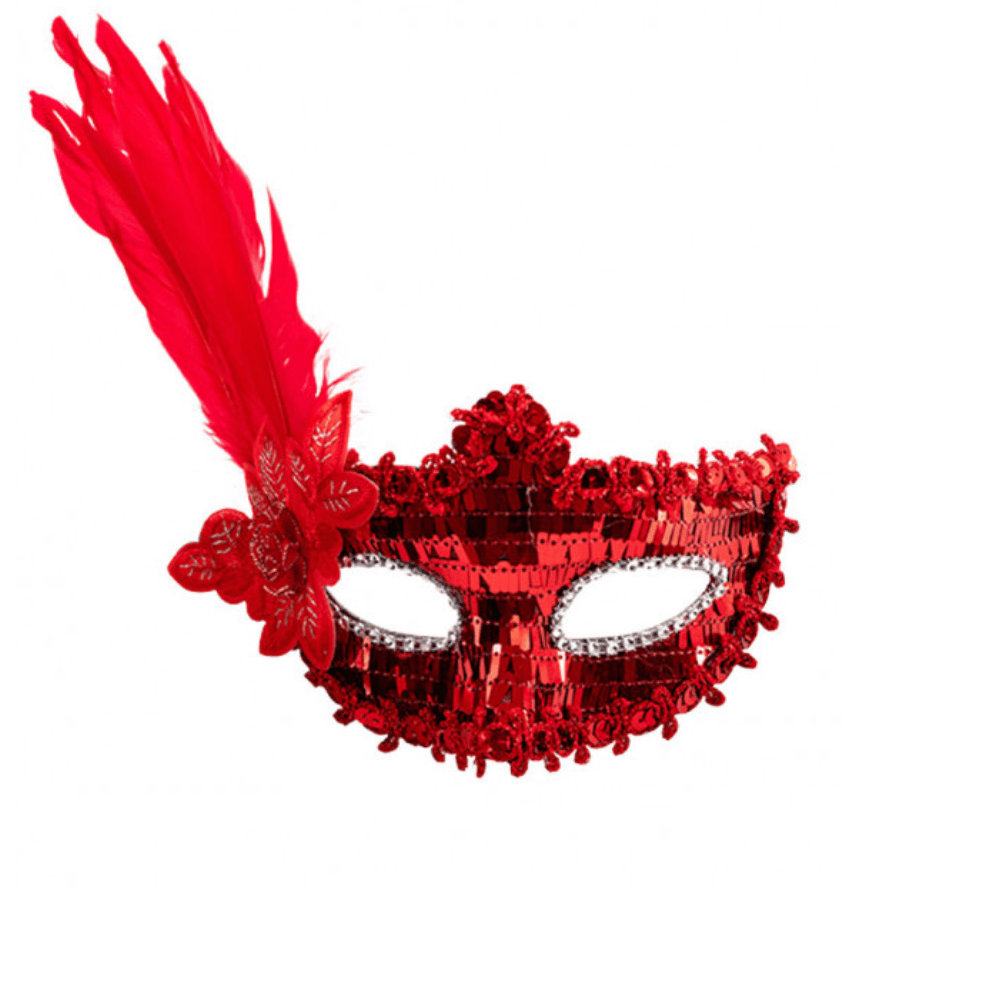 Alpha 55 Rouge Masque Pailleté avec Plumes & Décorations – Déguisement