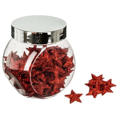 Alpha 55 Rouge Noël, déco : Bocal de confettis de table étoiles paillettées