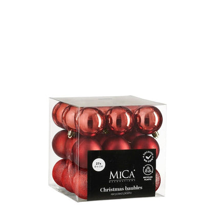 Alpha 55 Rouge Set de 27 boules de Noël en plastique – Déco complète