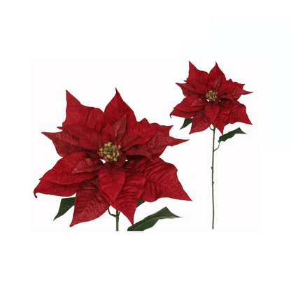 Alpha 55 Rouge Tige Poinsettia Pailletée – Fleur Décorative Noël