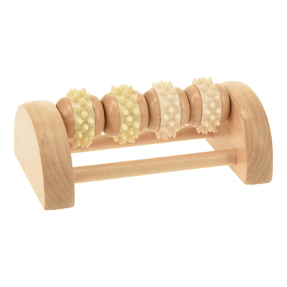 Alpha 55 Rouleau massage en bois avec 4 roues picots beige