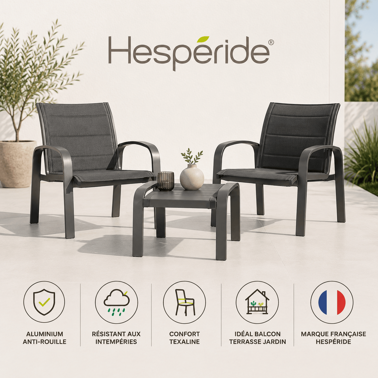 Alpha 55 Salon de jardin Elyn 2 places Anthracite & Graphite