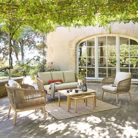 Alpha 55 Salon de jardin en résine Orissa 5 places 225 × 152 × 85 cm – effet bois brossé taupe