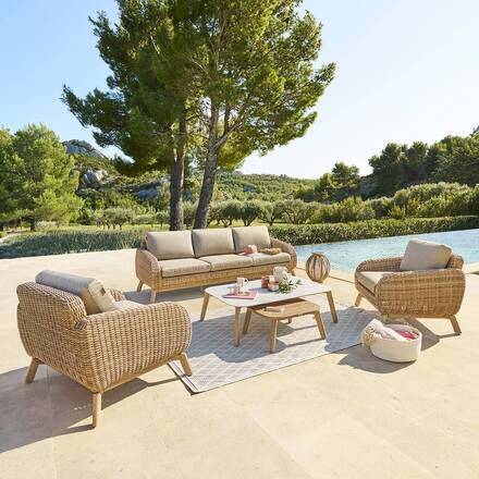 Alpha 55 Salon de jardin en résine tressée Manissa honey 5 places 350 × 177 × 83 cm