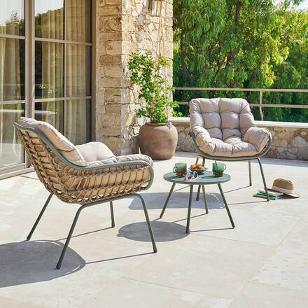 Alpha 55 Salon de jardin en résine tressée Paopao 2 places laurier 190 × 71 × 77 cm – extérieur