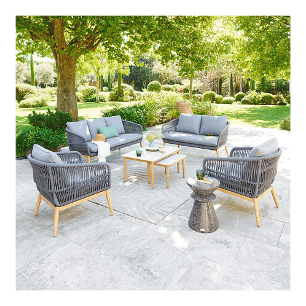 Alpha 55 Salon de jardin Orissa 5 places effet bois gris