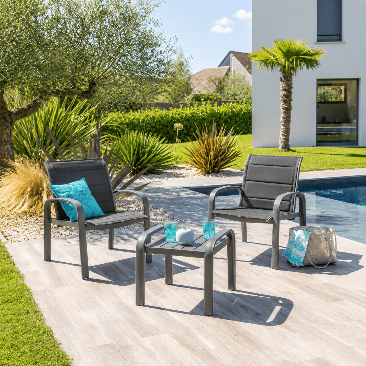 Alpha 55 Salon duo en aluminium anthracite Elyn 2 places