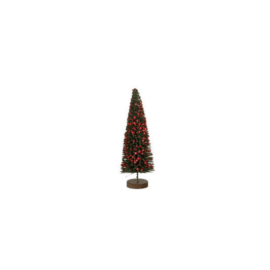 Alpha 55 Sapin de Table Vert avec Boules Rouges – Base Bois