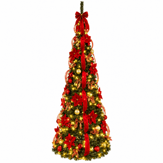 Alpha 55 Sapin Décoré avec Ruban 150 LED 180 x 75 cm – Noël
