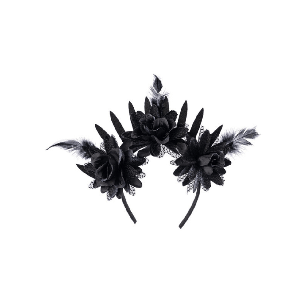Alpha 55 Serre-Tête Coiffe à Fleurs Noires – Accessoire Déguisement