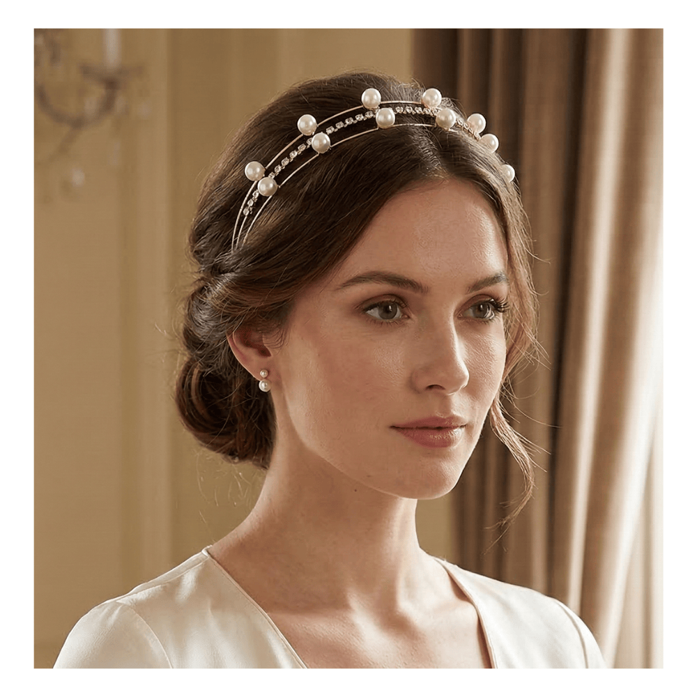 Alpha 55 Serre-tête en métal strass perles – Accessoire chic