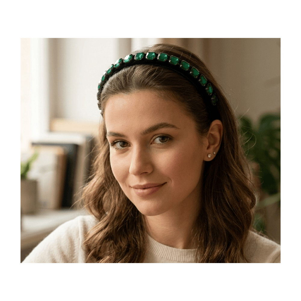 Alpha 55 Serre-tête noir diamants – Accessoire cheveux chic