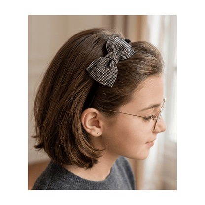Alpha 55 Serre-tête noir strass nœud – Accessoire chic