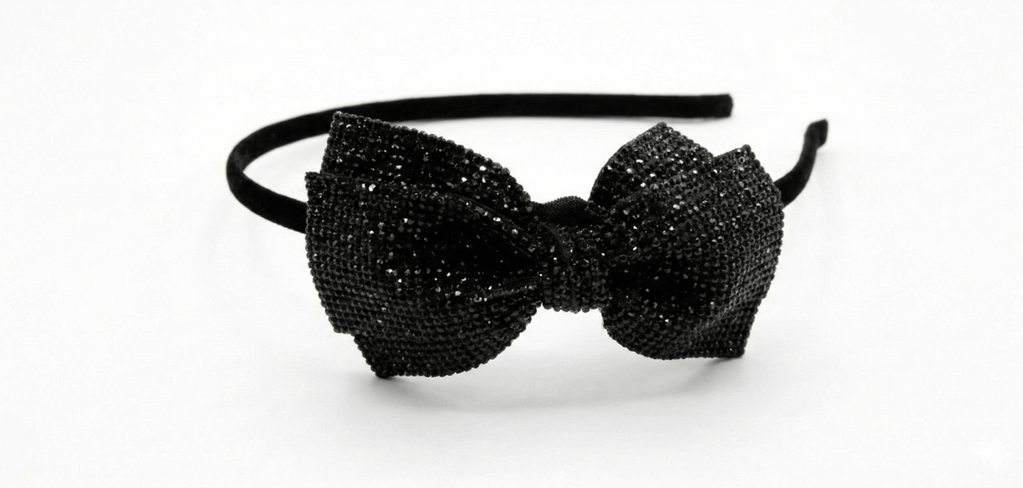 Alpha 55 Serre-tête noir strass nœud – Accessoire chic
