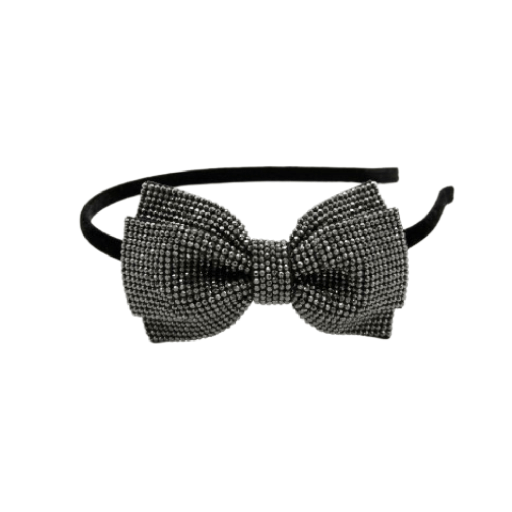 Alpha 55 Serre-tête noir strass nœud – Accessoire chic