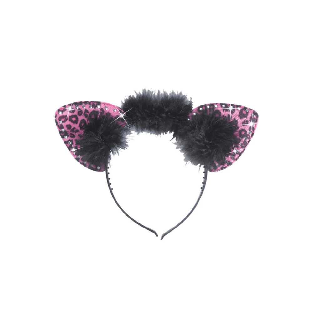 Alpha 55 Serre Tête Oreilles Léopard Strass Rose