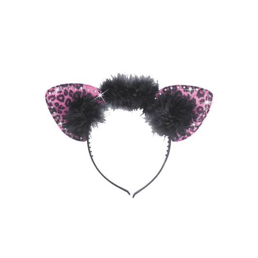 Alpha 55 Serre Tête Oreilles Léopard Strass Rose