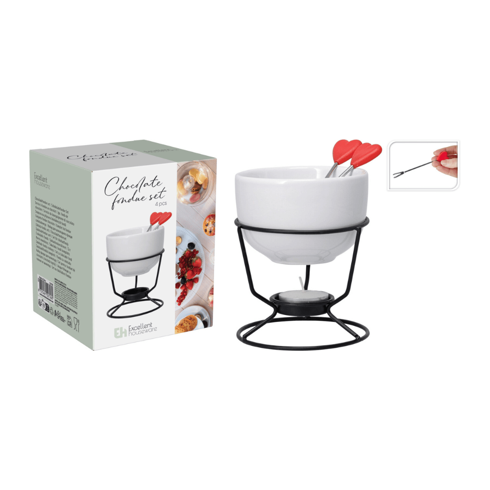 Alpha 55 Service à Fondue avec Support Métal + 2 Fourchettes