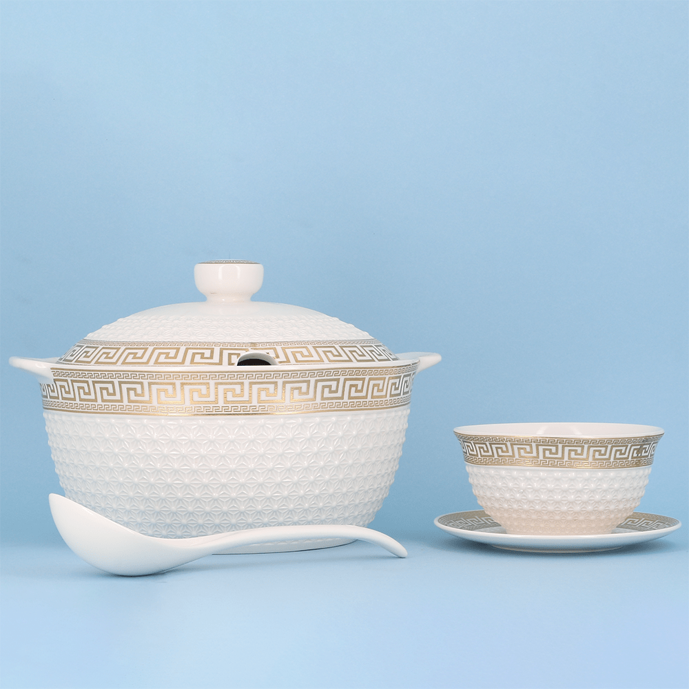 Service à soupe 15 pièces:  frise Grèce or