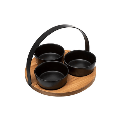 Alpha 55 Service apéritif 4 pièces acacia noir élégant