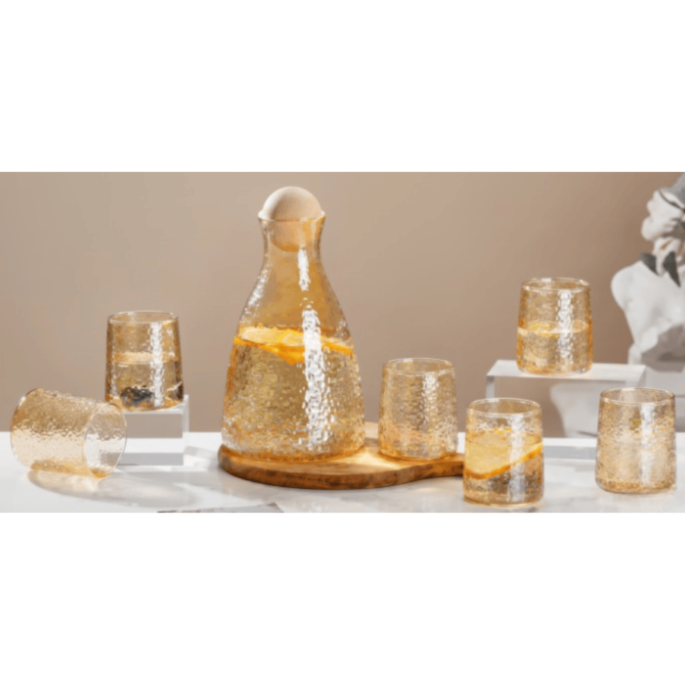 Alpha 55 Service Jus 7 Pièces en Verre Ambre Martelée - Chic