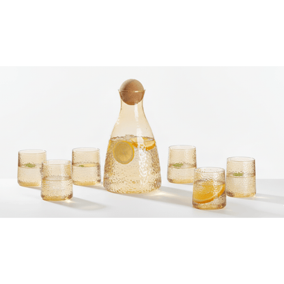 Alpha 55 Service Jus 7 Pièces en Verre Ambre Martelée - Chic