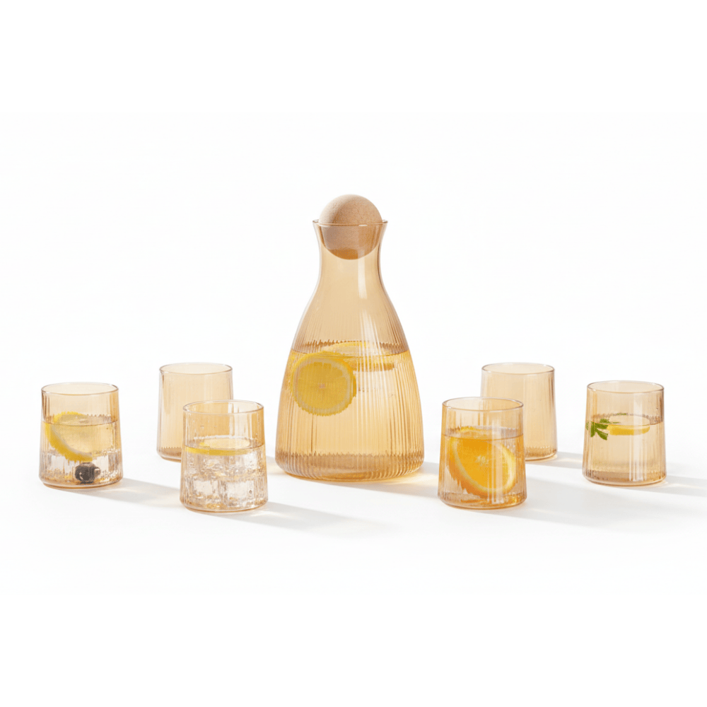 Alpha 55 Service Jus 7 Pièces en Verre Strié Ambre - Chic & Épuré