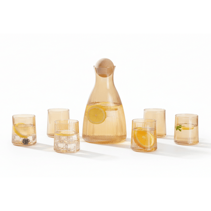 Alpha 55 Service Jus 7 Pièces en Verre Strié Ambre - Chic & Épuré