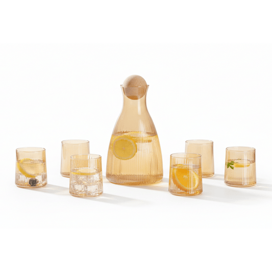 Alpha 55 Service Jus 7 Pièces en Verre Strié Ambre - Chic & Épuré