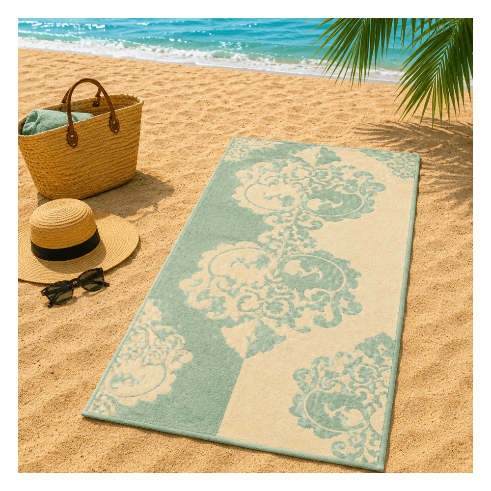 Alpha 55 Serviette de Plage Velour Eucalyptus Élégante