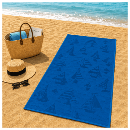 Alpha 55 Serviette de Plage Velour Voilier Élégante