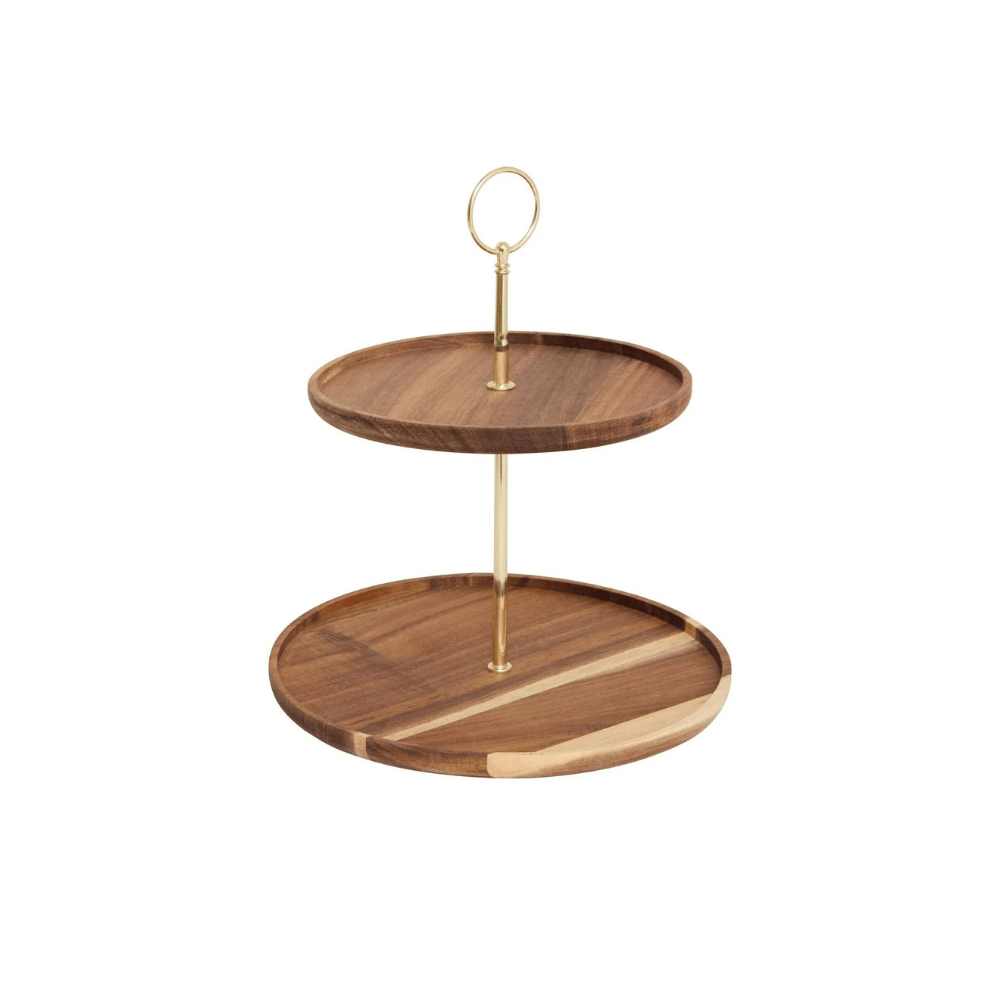 Alpha 55 Serviteur 2 niveaux MINA Gold en acacia – Élégant