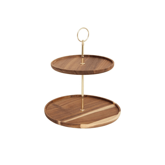 Alpha 55 Serviteur 2 niveaux MINA Gold en acacia – Élégant