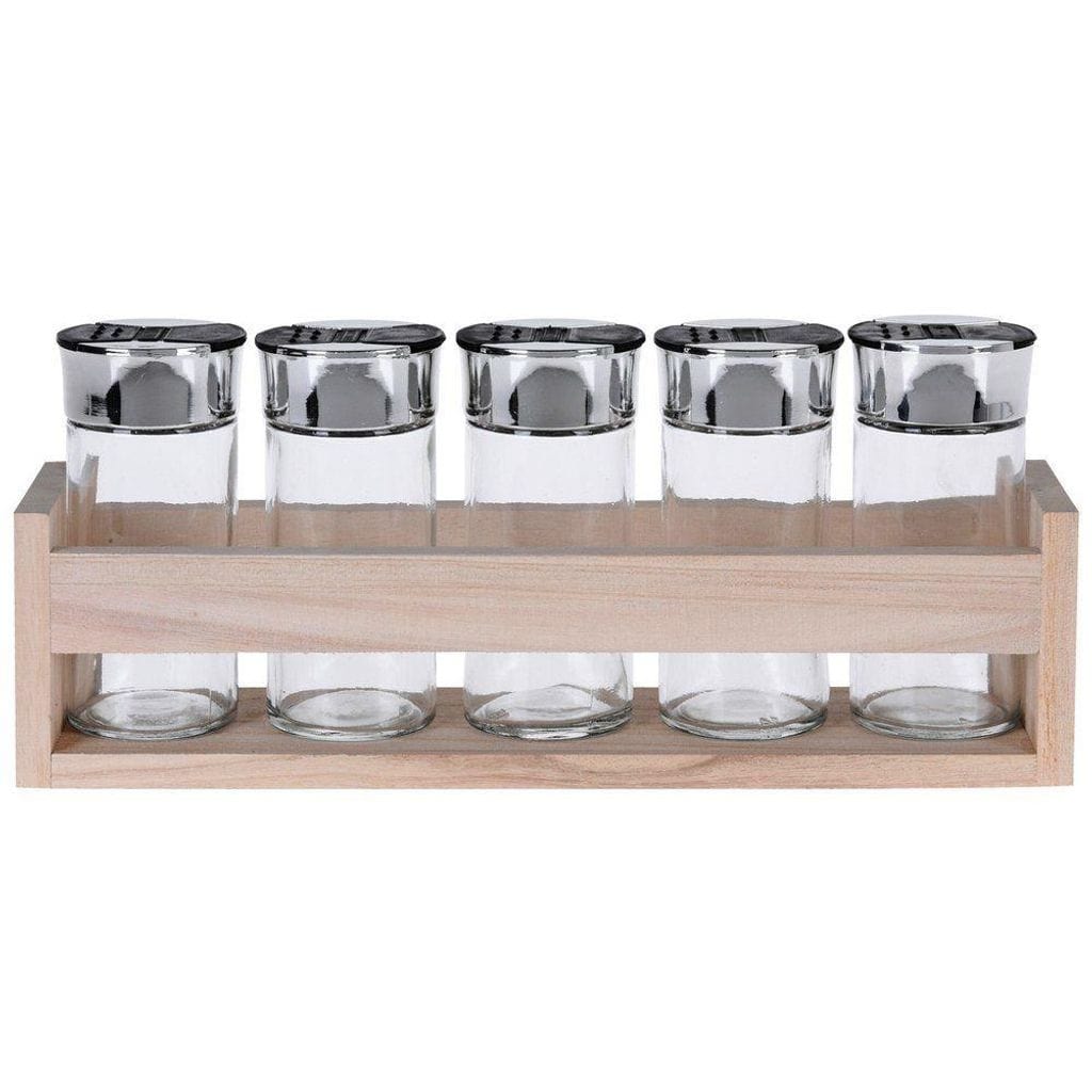 Set 6 pots à épices avec support en bois